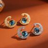 ZAKOL New Blue Planet Moon Astronaut Cubic Zirconia Stud Earrings for Women Fashion Party Zircon Ear Accessories Gift