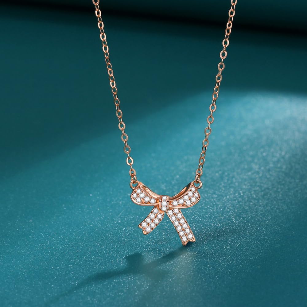Popular necklace for 925 silver premium cute ribbon made of sterling birthday gift [K.L.Y] women, pendant, zirconia, popular, necklace, silver,