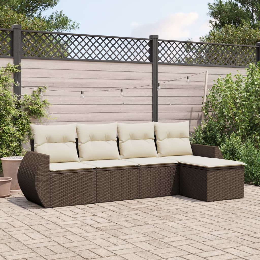 Vidaxl 5-Cz. Garden Furniture Set With Cushions, Brown, Poly Rattan
