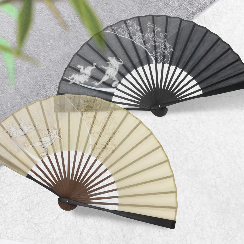 [Osaka Choseido] Stilvoller Faltfächer für Herren, Business-Stil, mit Faltetui und Taschentuch, Wayuu, Beige