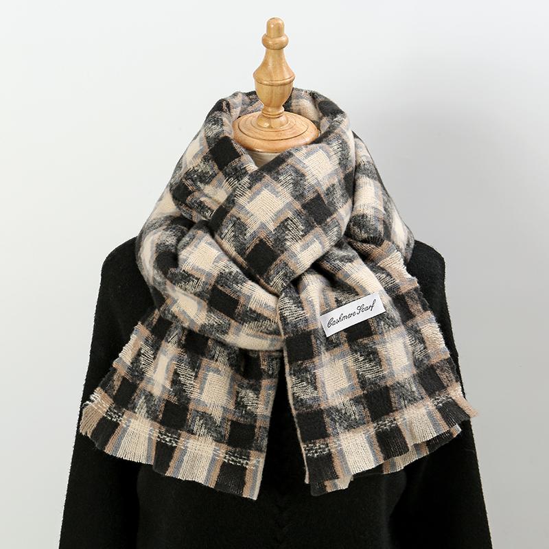 Vintage Plaid Pashmina Shawl Scarf For Woman Winter Warm Scarves Fashion Long Wraps Thick Cashmere Like Muffler Foulard Scarf