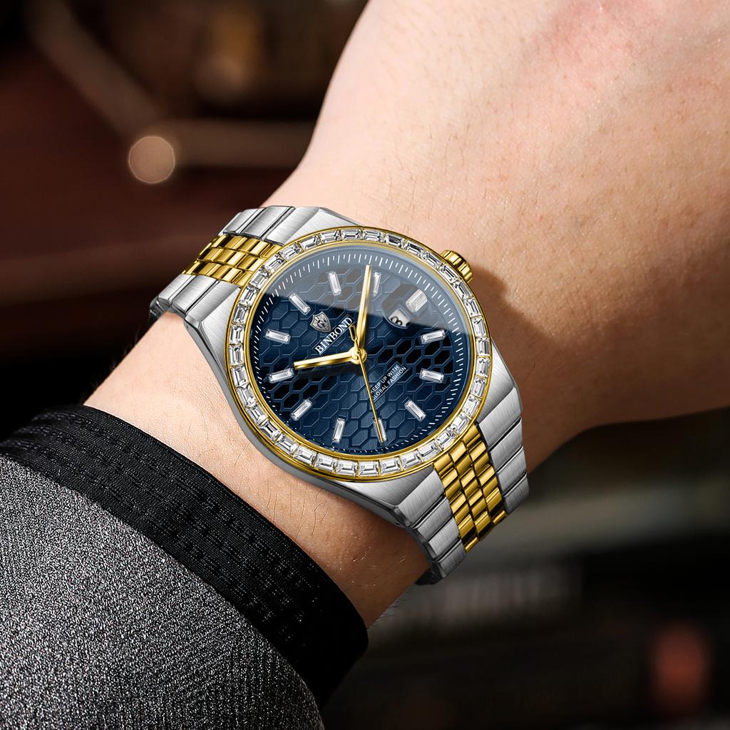 BINBOND Waterproof Precise Auto Date Men's Watch Quartz Watches For Men Luxury Stainless Steel Durable Luminous Casual Reloj