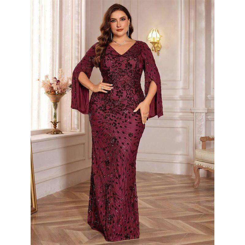 Novo Vestido de Noite Europeu e Americano Plus Size para Mulheres, Elegante Vestido Longo para Banquetes, Vestido Maxi Plus Size