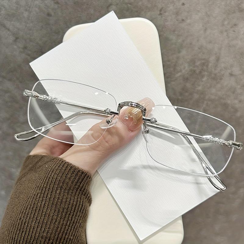 4PCS Fashion Square Rimless Anti-Blue Light Glasses Women Silver Frame Optical Spectacle Eyeglasses Computer Reading Eyewear