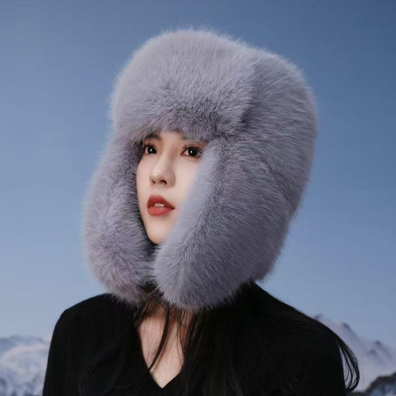 Children's warm windproof hat imitation fur fox hair snow hat ear protection hat men's winter dome cold protection