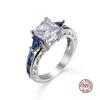 NEW  Sterling Silver  New Fashion Geometric Design White Blue CZ Ring Vintage Wedding Rings for Women