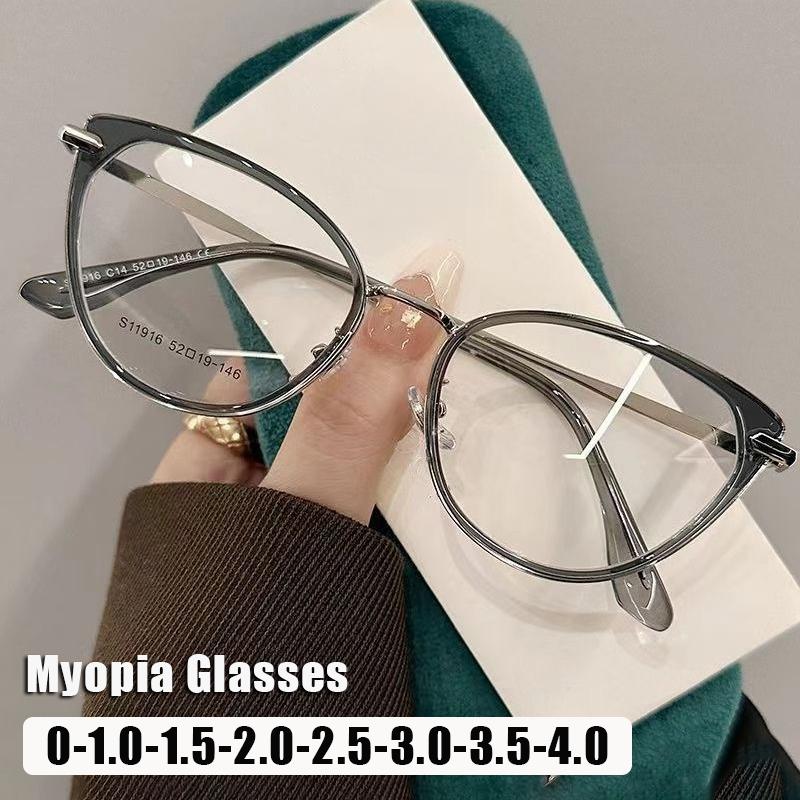 Retro Cat Eye Myopia Glasses Women Fashion Premium Minus Diopter Eyeglasses Luxury Brand Designer Metal Frame