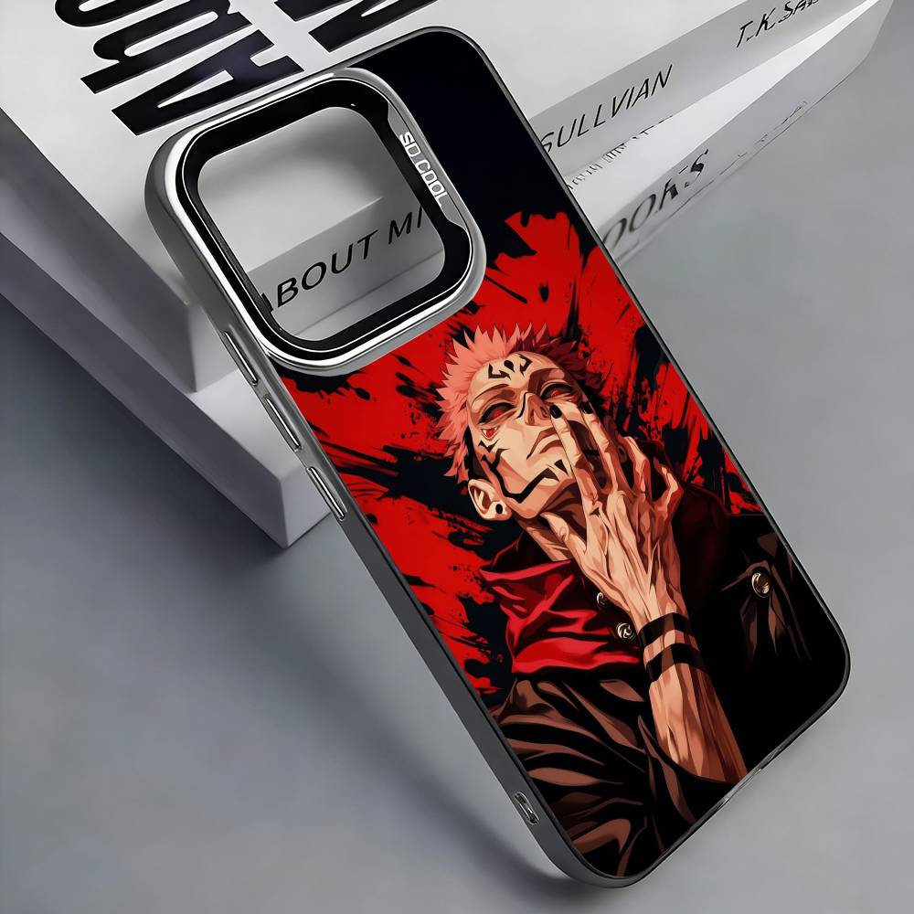 R-Ryomen Sukuna J-Jujutsu K-Kaisen Colorful Silver Back Phone Case For IPhone 17 16 15 14 13 12 11 Plus Pro Max Plus