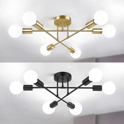 גוף נברשת ספוטניק מודרנית 6 אורות תקרה תעשייתיות גוף תאורה תקרה חצי סמוק עם בסיס E27