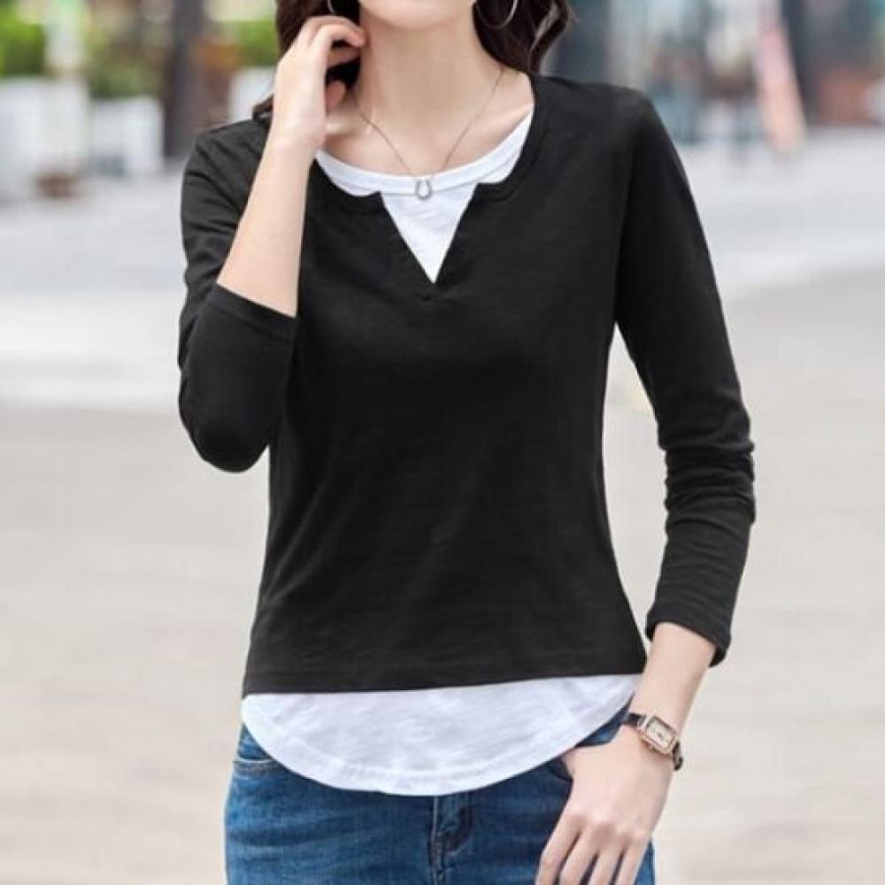 Navava Women Casual 2in1 Round Neck Long Sleeve T shirT nT2904