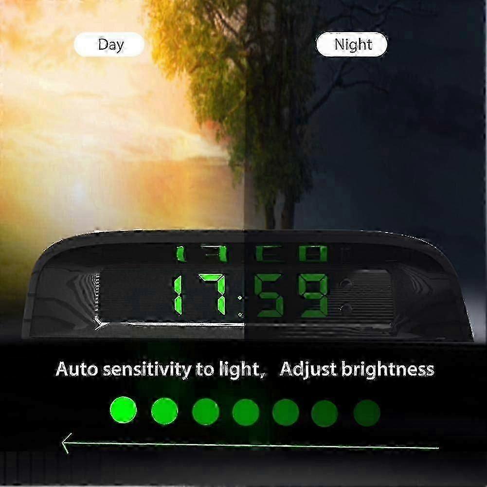 Autoklokken met Nachtweergave Thermometer Auto Interieur Plak-op Digitale Klok Zonne-energie 24-Uurs Autoklok
