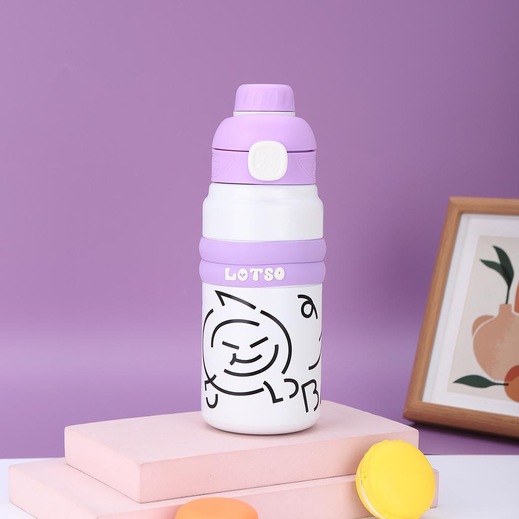 Cute Graffiti Stainless Steel Thermos Cup for Kids Student Couple Dopamine Water Cup Portable Double Shot Jump Cup