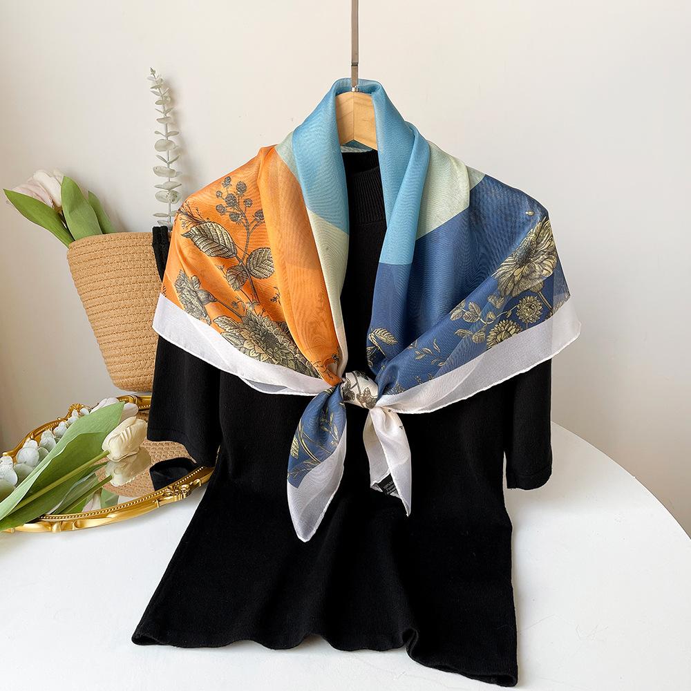 

Retro Spring and Summer Fashion Big Scarf with Decorative Scarf Ladylike Temperament Korean Scarf Shawl Two-purpose 90*90cm