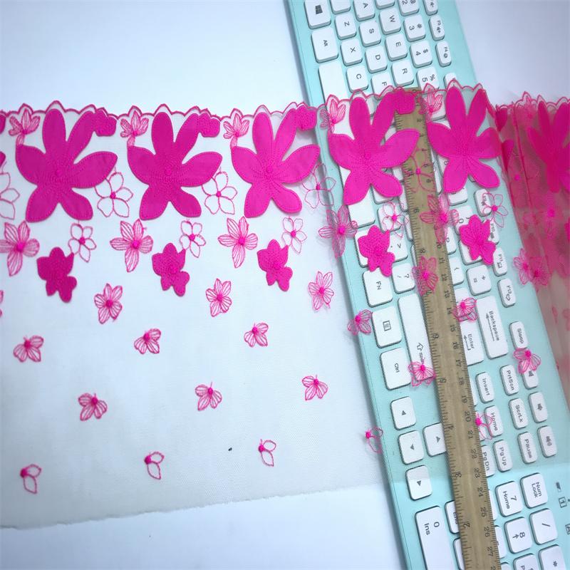 1 Meter Net Embroidery Lace, Hot Pink Floral Embroidery Mesh Fabric Lace for Dress, Lingerie, Bra, Underwear, Garment, DIY Sewing