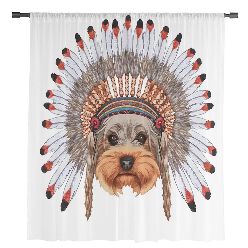 Indian Chief Dog Luxury Tulle Curtains Modern Living Room Kitchen Chiffon Curtain Bedroom Sheer Valance Curtain