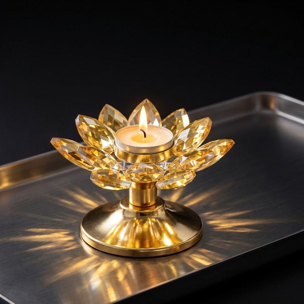 Rutschfester Lotus-Kerzenhalter Metallbasis Klarer Blumenkerzenständer Heimdekoration