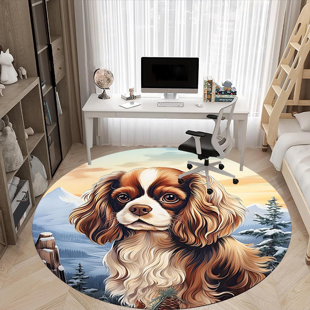 1 Stück Winterberge Hund Büro Runder Teppich, Matte Geeignet für Büro, Unter Bürostühlen Schlafzimmer Wohnzimmer Heimdekoration, Zimmer Deko