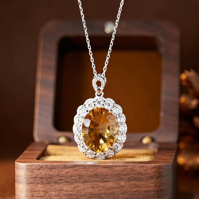 Large Carat Natural Amethyst & Citrine Millennial Cut Necklace In S925 Sterling Silver