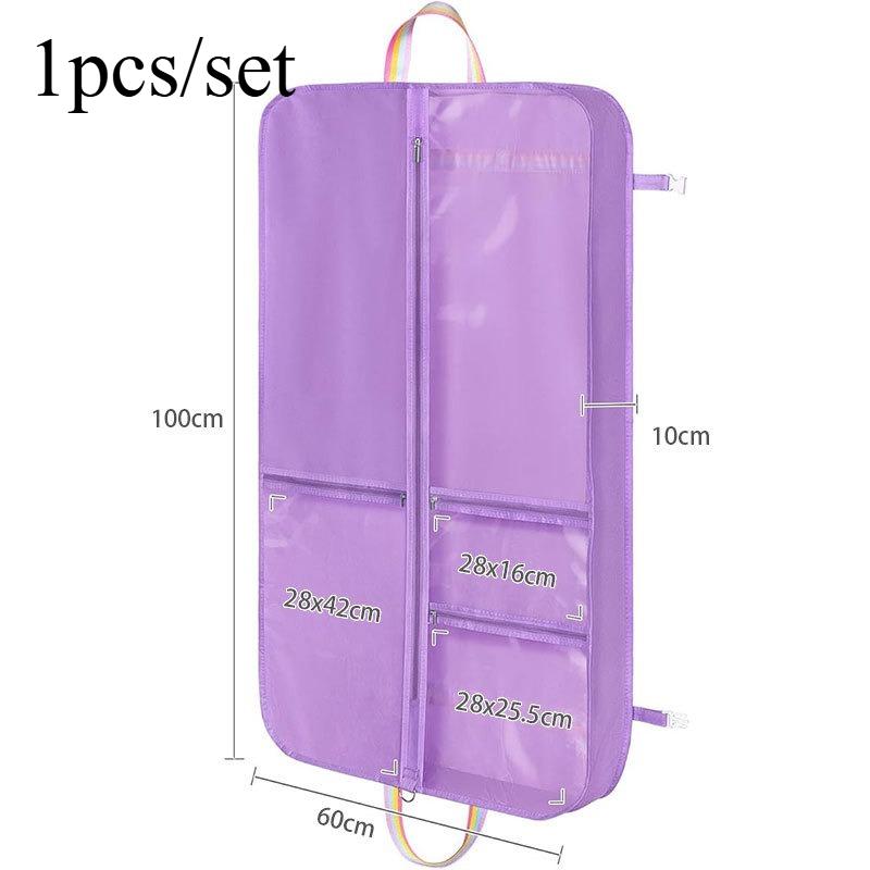 

PVC Non-Woven Children s Dance Suit Dust Cover with Multi Zipper Pockets Semi-Transparent Storage Bag for Costume Protection фіолетовий