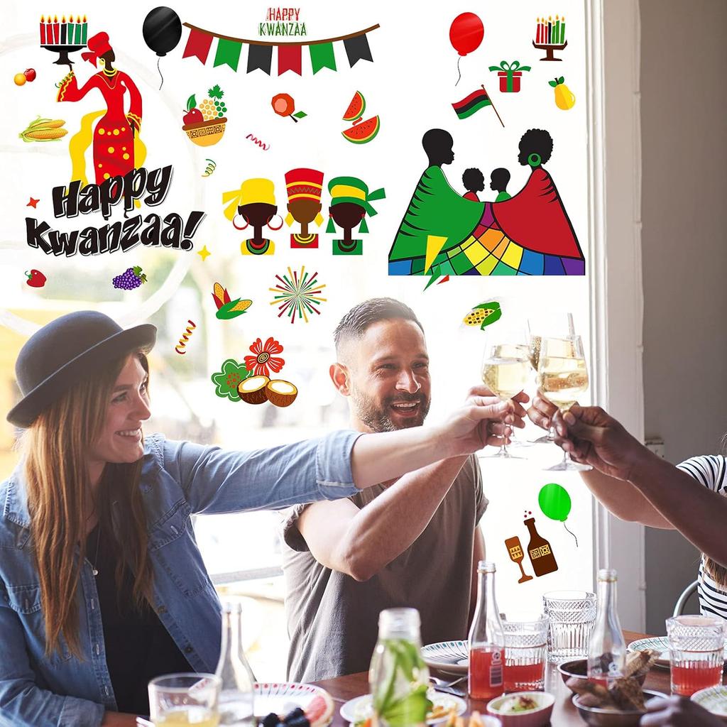 9 Pieces Kwanzaa Window Stickers Clings Kwanzaa Window Decorations Decals for Office Home Glass Door Party Decor, 11.8 x 7.9 Inches