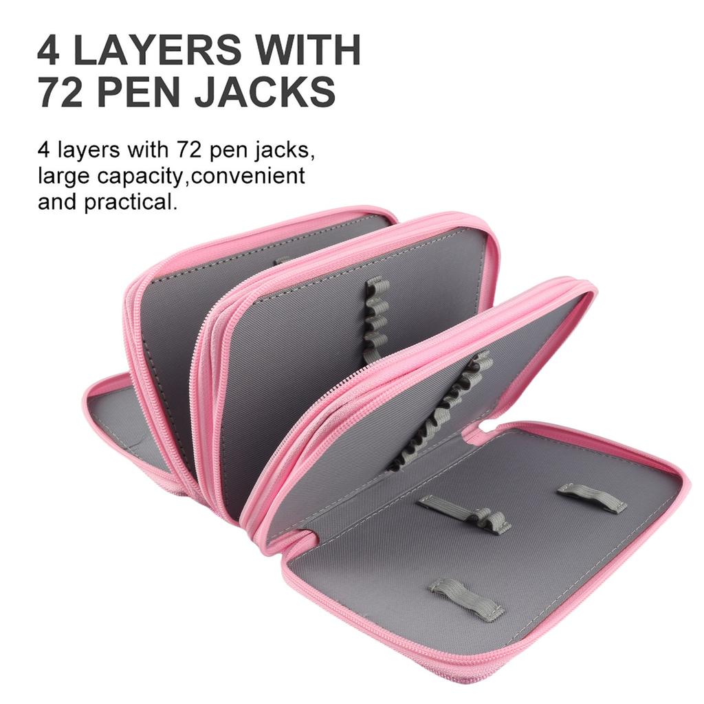 72 Count Slot Colored Pencil Carry Case Bag Large Capacity Oxford Multilayer Pencil Organizer Pink