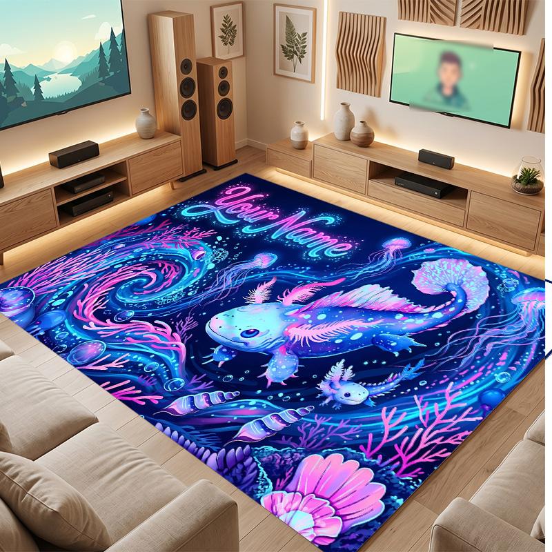 Underwater Fish Theme Soft Crystal Velvet Rug Custom Name & Text Print Non Slip Floor Rug for Bedroom Living Room