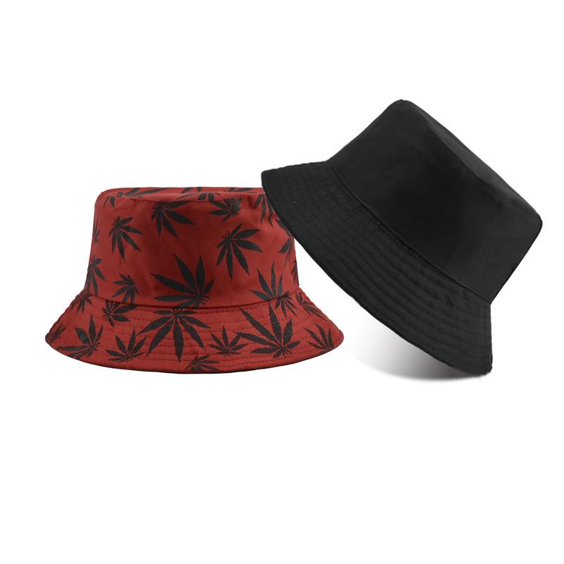Retro style fashionable printed maple leaf fisherman hat, outdoor travel sun hat, double-sided basin hat that can be worn