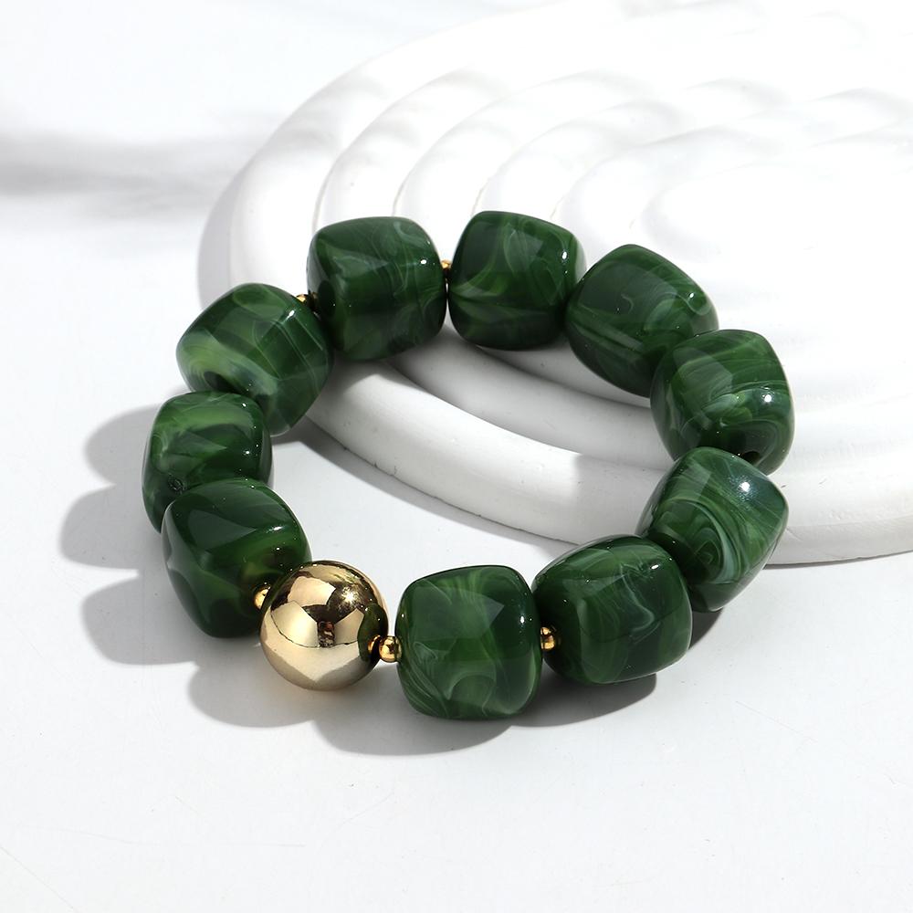 Fashion Acrylic Big Irregular Square Beaded Bracelet for Women New Trendy Imitation Stone Strechy Bracelet Hand Jewelry Gifts темно-зеленого
