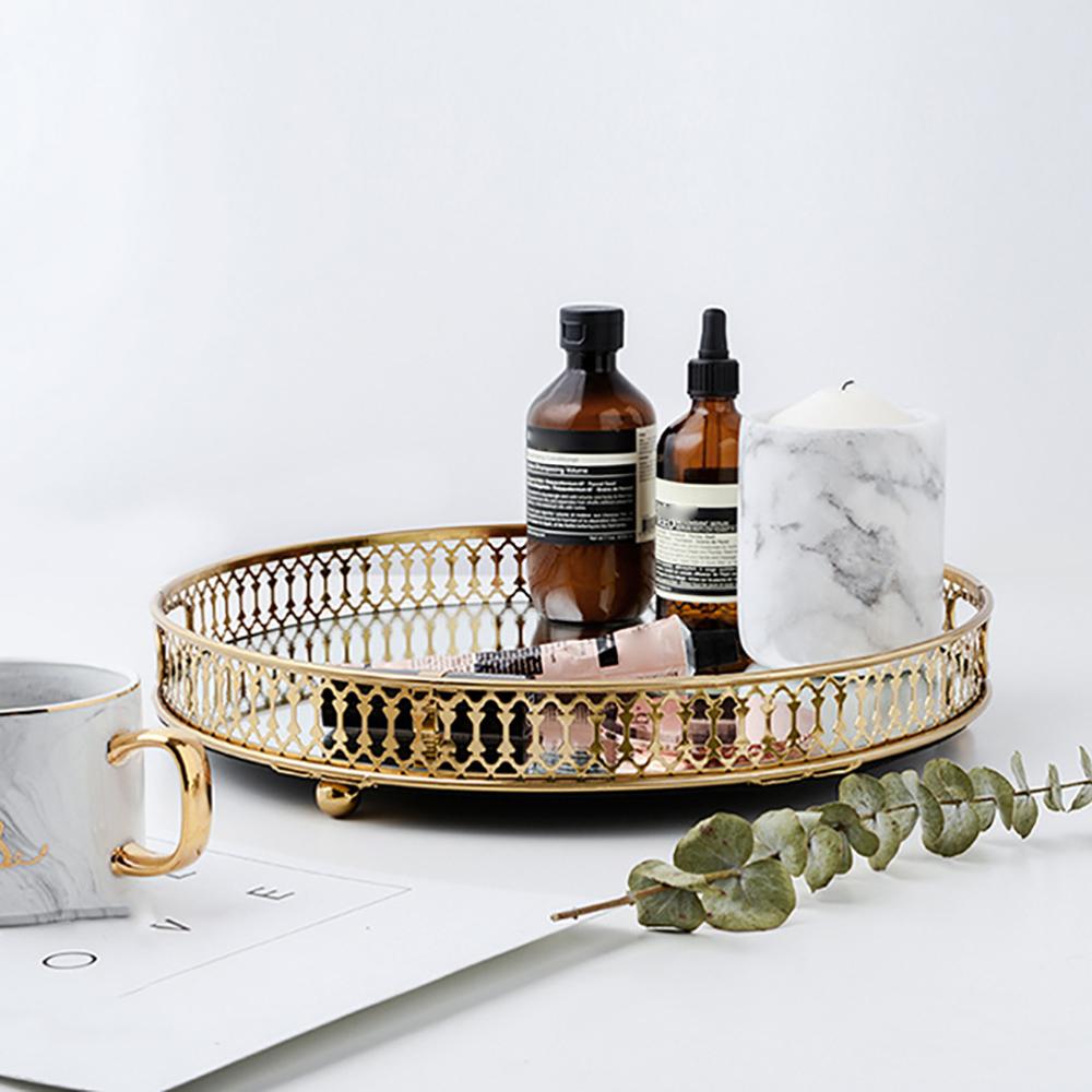 Gold Mirrored Vanity Tray for Bathroom Counter Metal Decorative Jewelry Storage Tray Cosmetic Perfume Organizer for Dresser Home