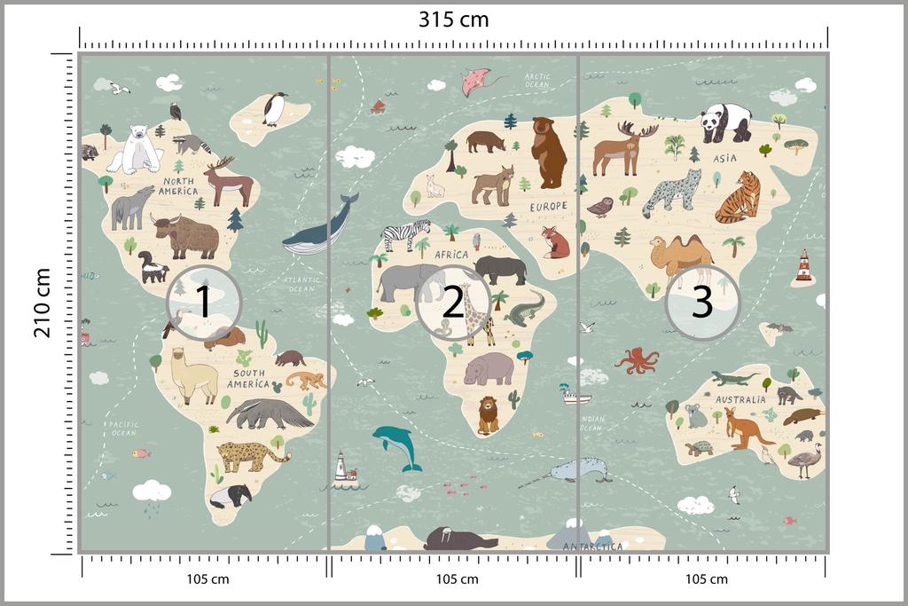 Photomural Colorful World Map Washable Fleece 315x210