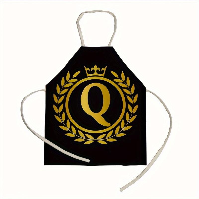 1 personalized letter apron with golden crown print on a black background, suitable for kitchen baking and barbecue
