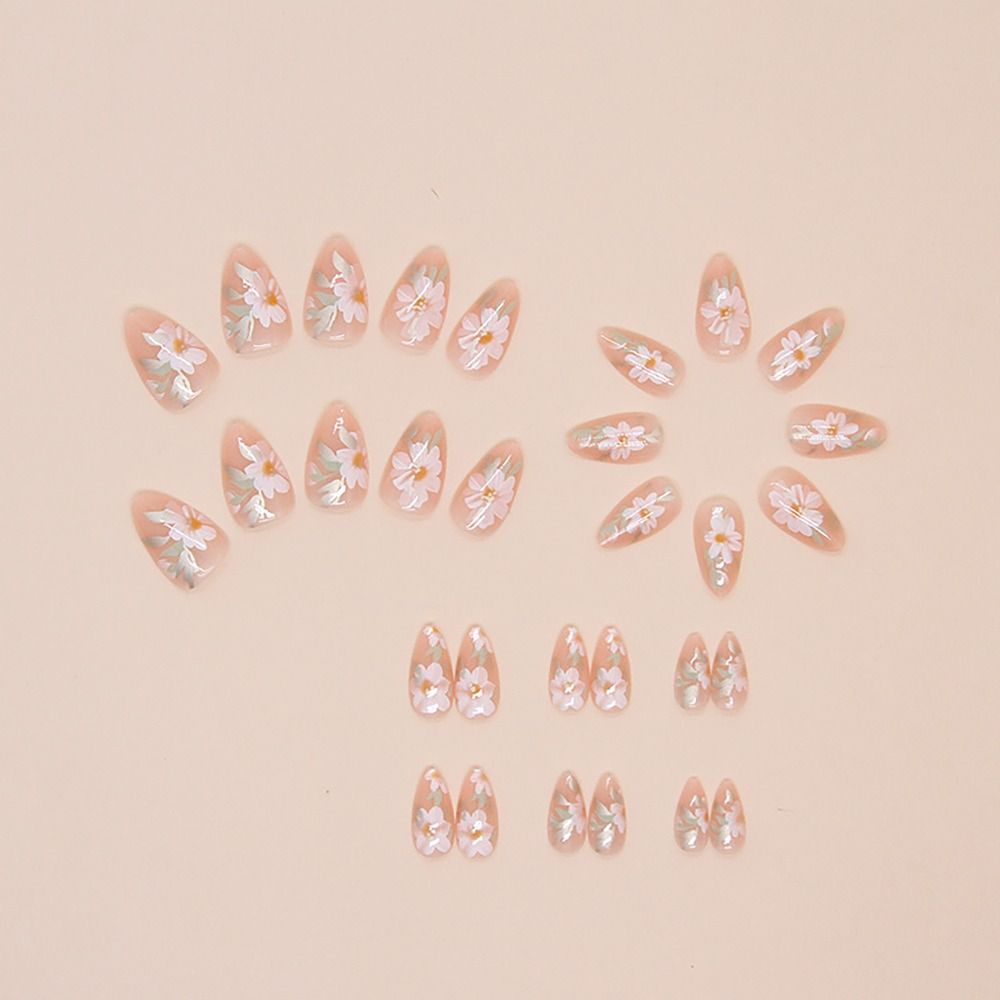 24/30PCS Reusable 3D Effect False Nail Pink Bow Glitter Fake Nail Full Cover Green Ripple Press on Nails for Women Girl