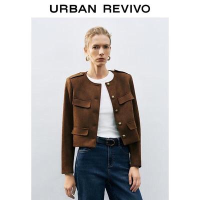 UR Women's Urban Chic Metal Buckle Round Neck Jacket