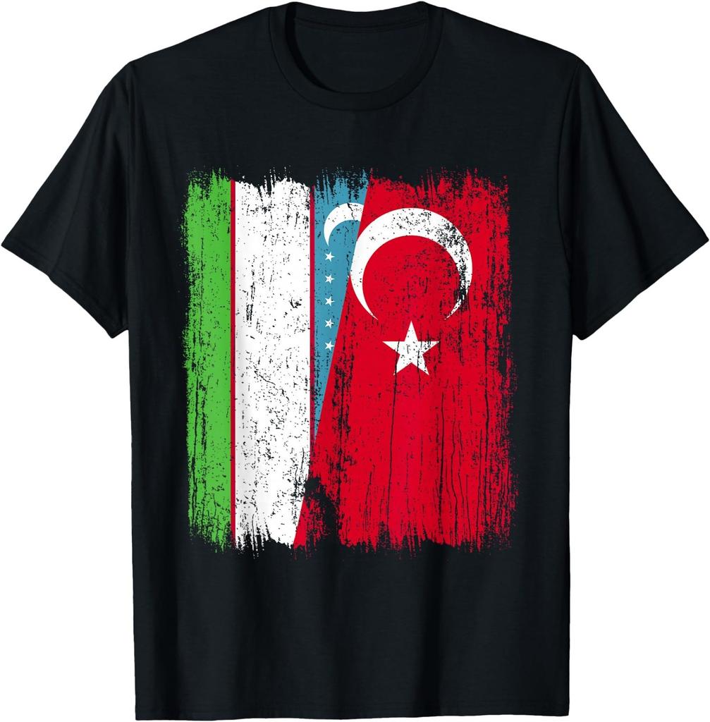 Usbekistan Türkei Halbe Flagge Turkiye Usbekisch Türkisches Erbe T-Shirt