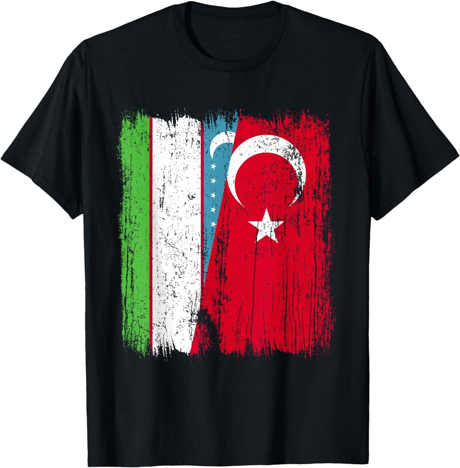 Uzbekistan Turkey Half Flag Turkiye Uzbek Turkish Heritage T-Shirt S