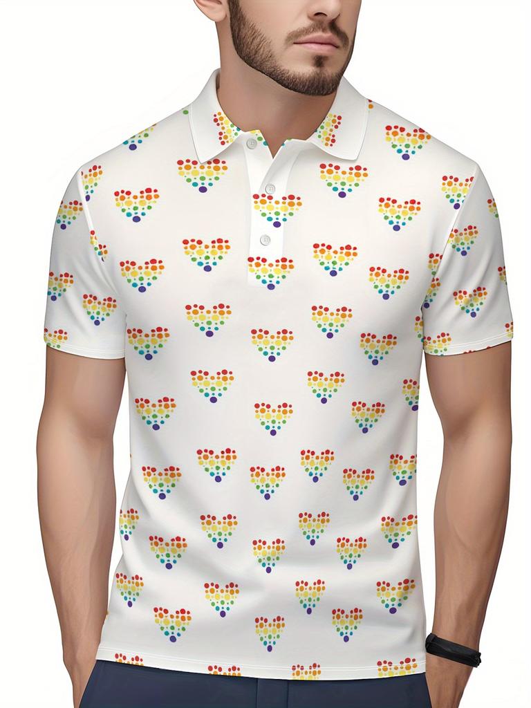 Men'S Short-Sleeve Polo Shirt with Flat Digital Print Pattern - No Texture