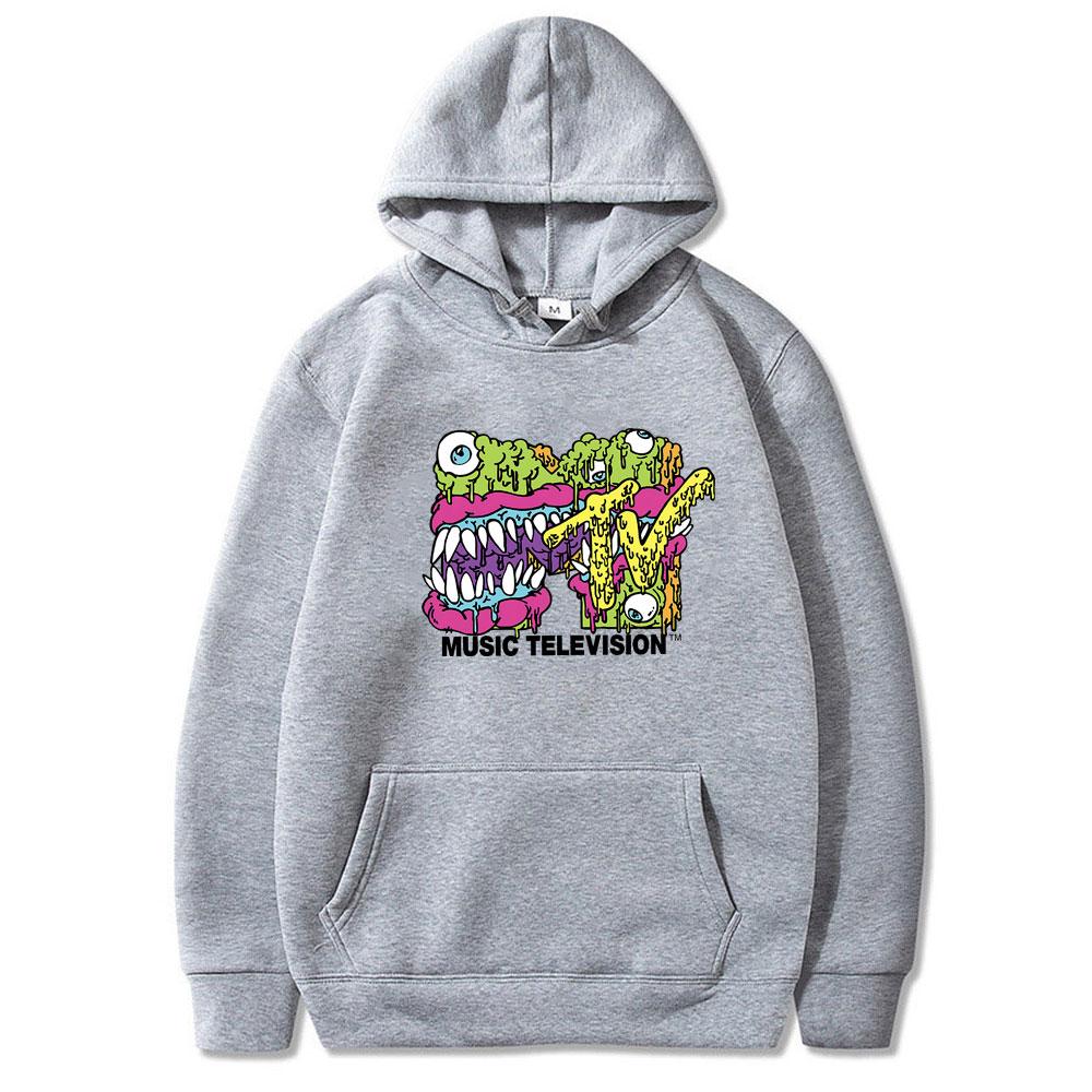 Felpa con Cappuccio Grafica Mostro MTV Music Television Moda Uomo Donna Vintage Oversize Pullover Unisex Casual Felpa Cotone con Cappuccio