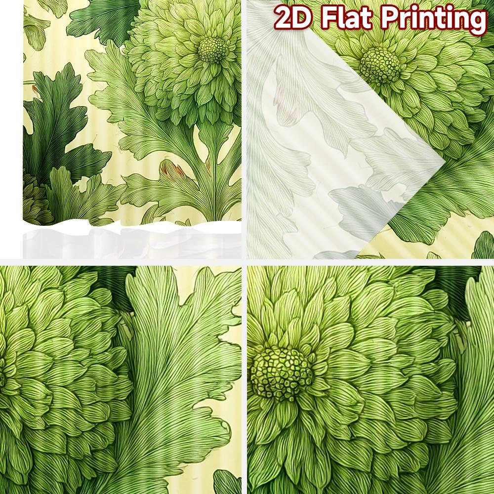 2D FLAT PRINTING 2pcs Curtains (Without Rod) Floral Green Motif Holiday Easter Printed Curtains Yarn Curtains Holiday Use for