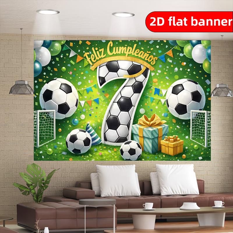 2D flat banner with Nordic style football pattern party banner, 7th birthday party decoration background cloth