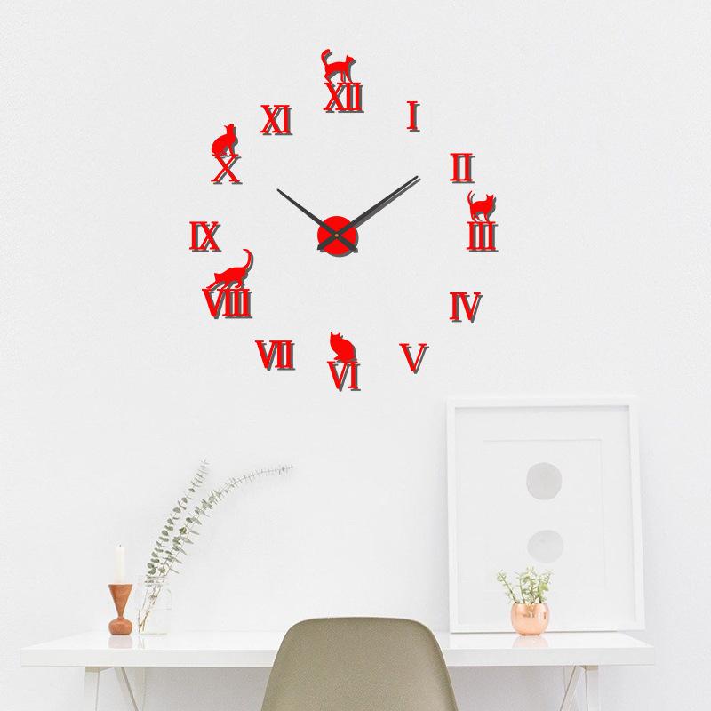 Hole-free Silent DIY Wall Clock, Acrylic Mirror Clock, Bedroom Three-dimensional Wall Sticker Clock, Nordic Style