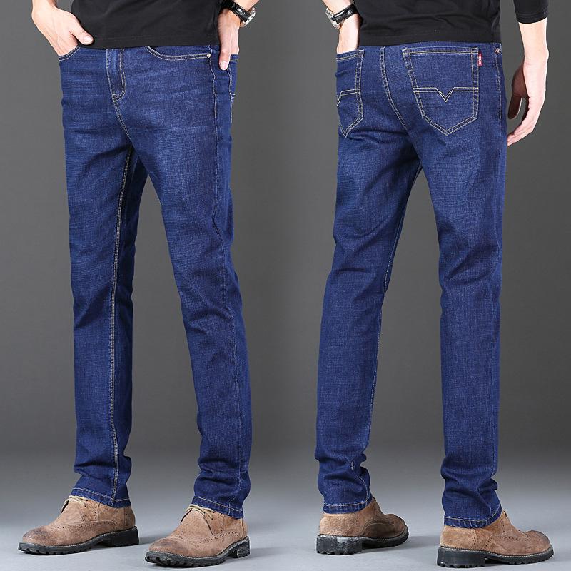 Premium Fleece-Lined Thickened Autumn/Winter Denim Trousers Men's Relaxed Straight-Leg Stretch Oversized Casual Trousers
