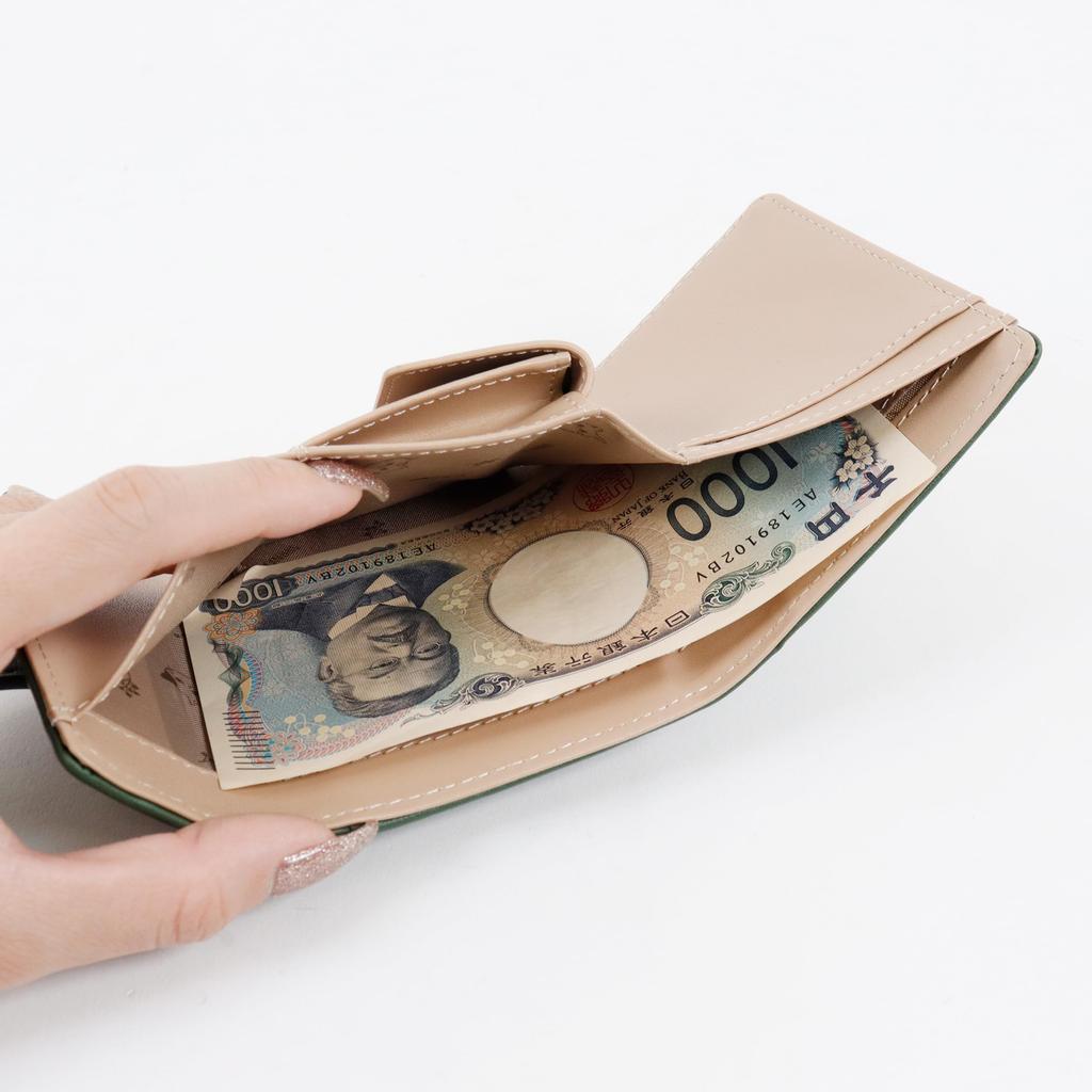 Chanfee Kompaktes Portemonnaie mit süßem Katzenkranz-Muster und geprägtem Gürtel für Damen, dreifach faltbar (Rosa)