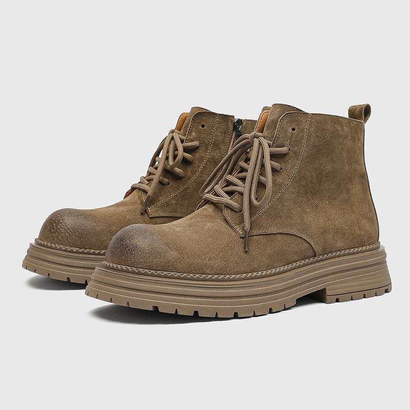Men's Suede Leather Horse Boots Outdoor Man Casual Thick Soled Short Boots Fashionable Work Boots