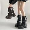 Winter Damen Bikerstiefel Mode Gürtelschnalle Damen Elegante Plateau Lange Rohrstiefeletten Lässige Damen Kniehohe Stiefeletten