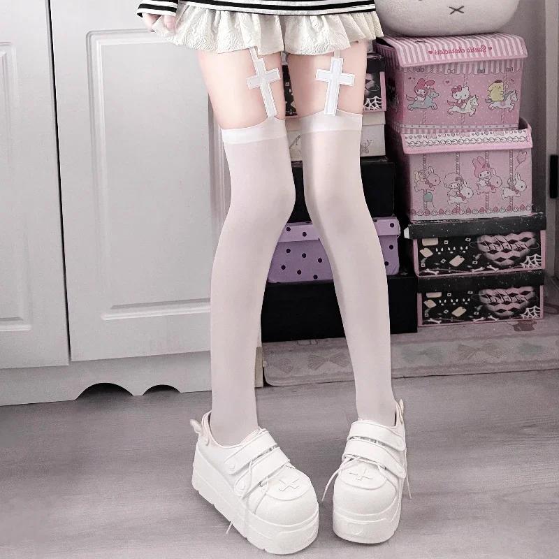 Stockings Women Gothic Suspender Lolita Thigh High Socks with Garters Punk Style Velvet Y2k Knee High Socks Thigh High Stockings