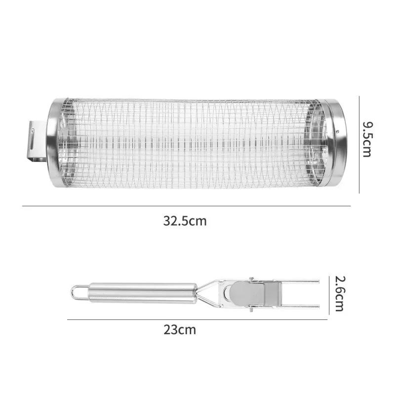 

Вращающаяся корзина для барбекю из нержавеющей стали, цилиндр для пикника, приготовления пищи, кемпинга, овощей, мяса, рыбы, решетки для барбекю с крюком для чистки
