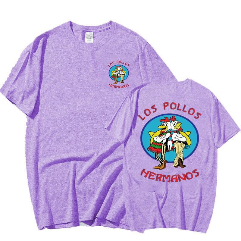 Camisetas de Série TV Breaking Bad Los Pollos Hermanos Estampa Dupla Divertidas Irmãos Frango Masculina Feminina Streetwear