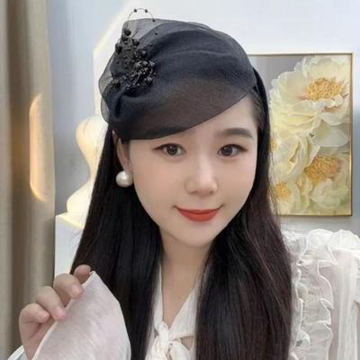 1 New Black Mesh Pearl Top Hat Headband,Vintage Socialite Party Headpiece, High Skull Top Temperament Headband Hairband Hairband