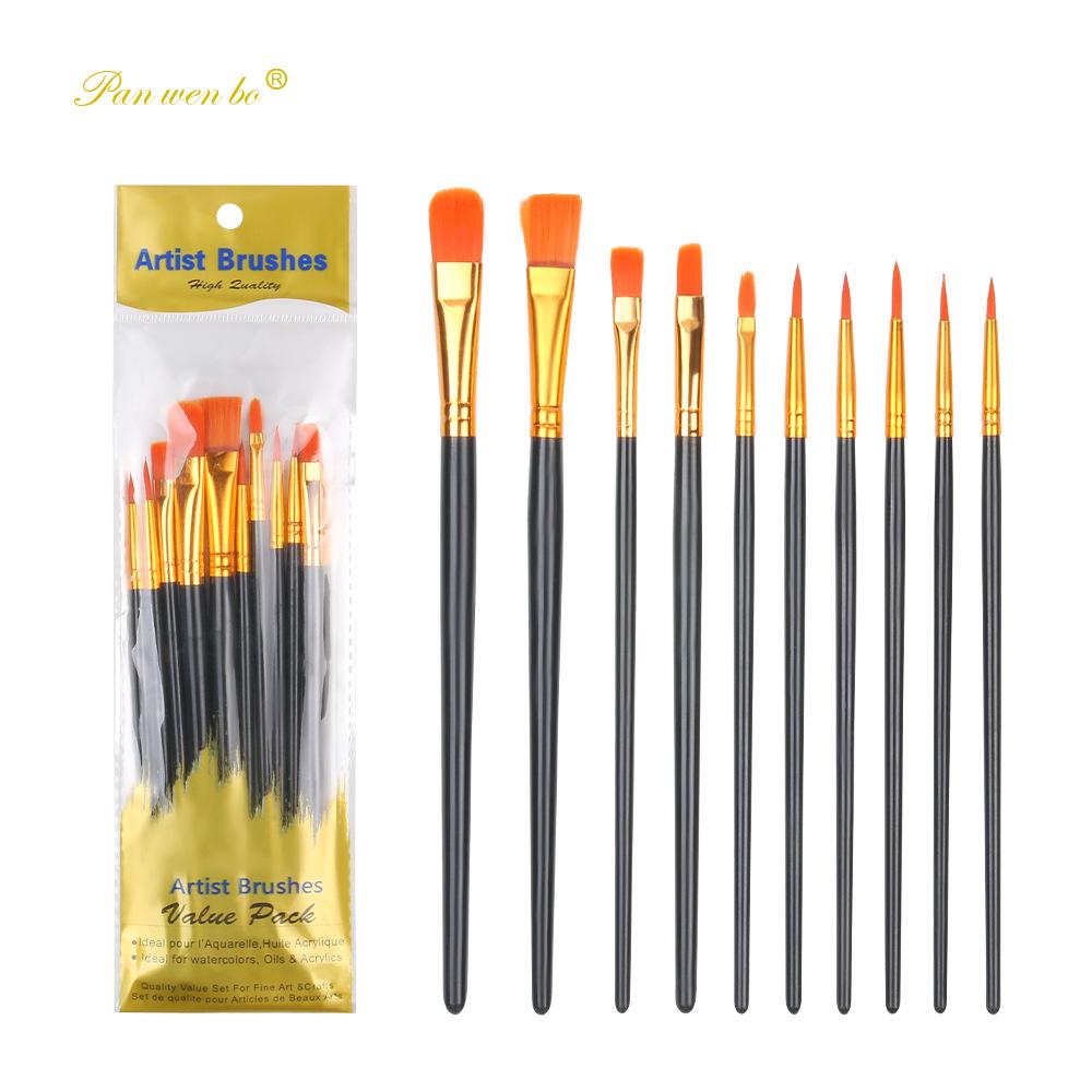 10-Piece Plastic Handle Oil Paint Brush Set for Students