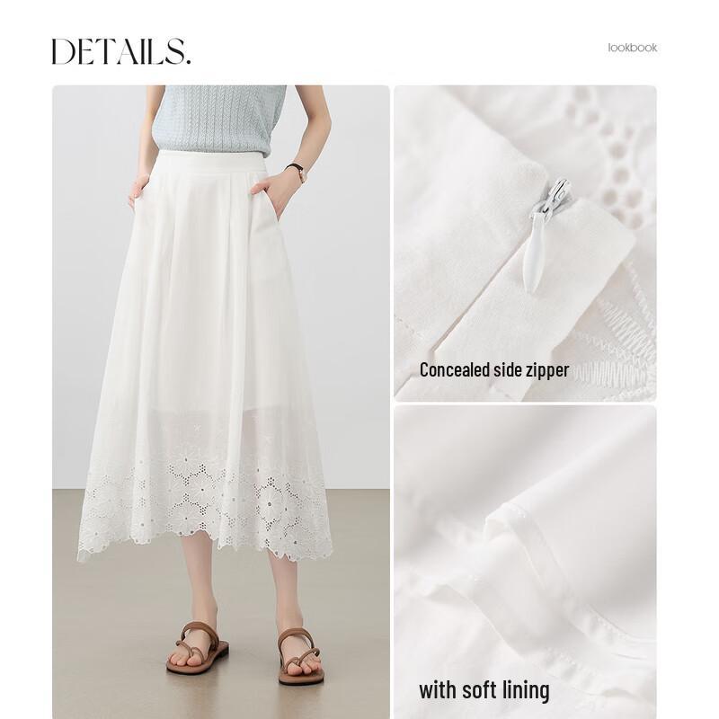 Women's Cotton Embroidered High-Waisted A-Line Midi Skirt